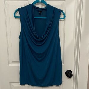 Cowl neck, sleeveless blouse. Beautiful blue green color.
